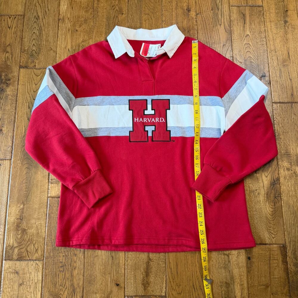 Harvard University Unisex Rugby Collared Polo Shirt Colorblock Crimson Striped M - Picture 3 of 5